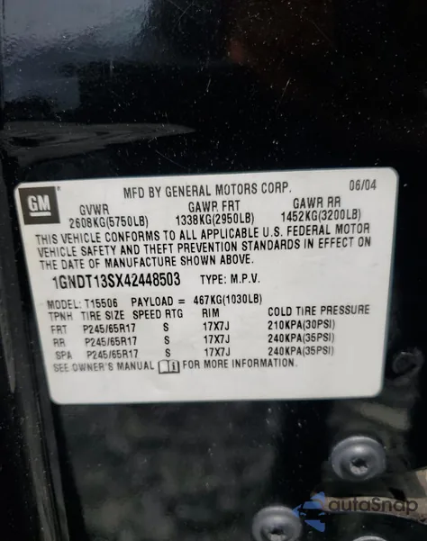 2004 Chevrolet Trailblazer Ls z USA, uszkodzony, nr VIN 1GNDT13SX42448503